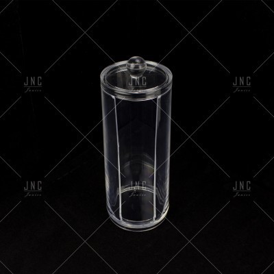 Frasco cilíndrico transparente com tampa redonda