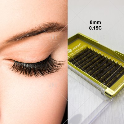 Pestanas artificiais pretas e caixa verde com etiquetas 8mm 0.15C