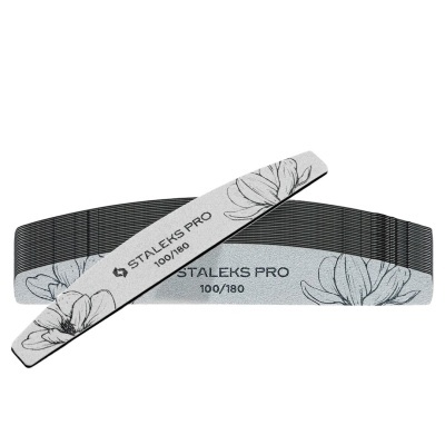 Duas lixas de unha STALEKS PRO 100/180 com padrão floral preto e branco