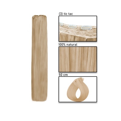 Extensão de cabelo castanho claro liso com presilhas tic tac