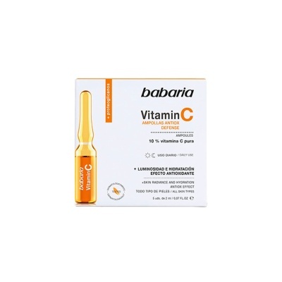 Embalaem branca e laranja do produto Babaria Vitamin C ampolas antiox defesa