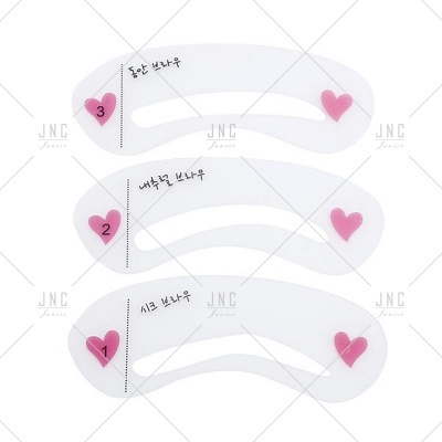 moldes transparentes para sobrancelhas com corações cor-de-rosa e números