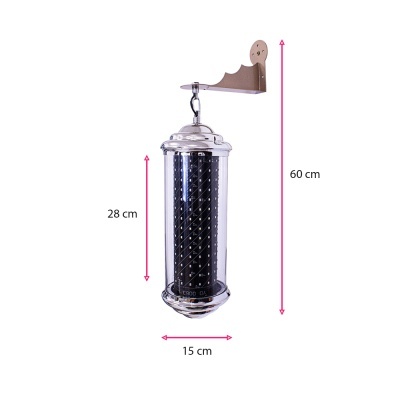 Lanterna pendente de metal e vidro com tamanhos indicados