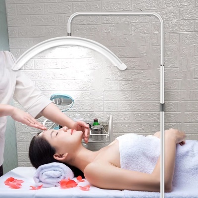 Mulher a receber massagem facial de terapeuta num ambiente de spa com luz branca e pétalas de rosa.