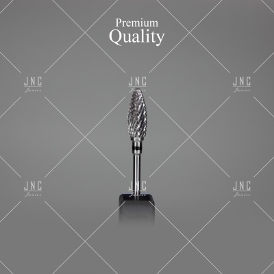 Ferramenta metálica espiral com base preta num fundo cinza com texto Premium Quality