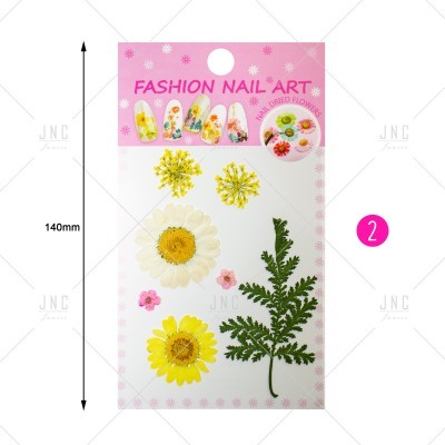 Decoração para unhas com flores secas naturais, cartela com embalagem rosa