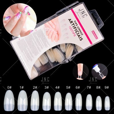 Caixa de unhas artificiais transparentes JNC com 100 tips em 10 tamanhos