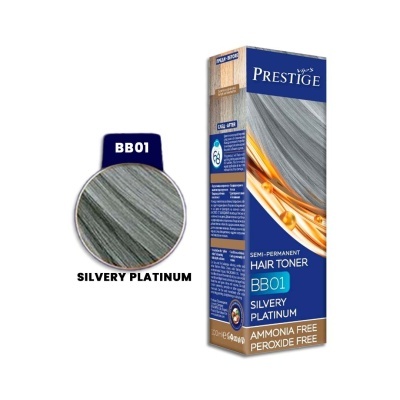 Tonalizante cabelo Prestige BB01 Silvery Platinum sem amoníaco e peróxido em embalagem azul e bege