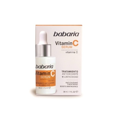 Sérum de vitamina C babaria em frasco com conta-gotas e caixa correspondente