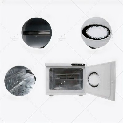 Forno compacto em aço inoxidável com porta de vidro aberta e foco em detalhes internos