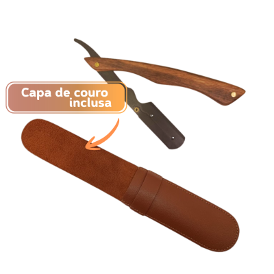 Navalha de barbear com capa de couro castanho
