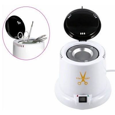 Esterilizador branco com tampa preta para instrumentos de metal