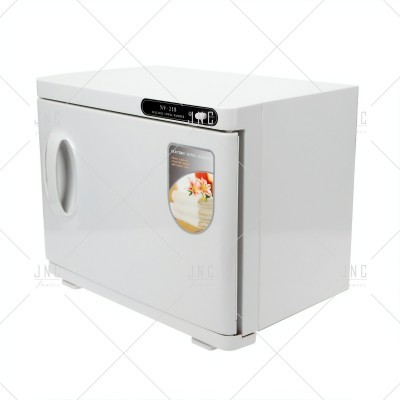 Caixa esterilizadora branca com etiqueta e pega na porta