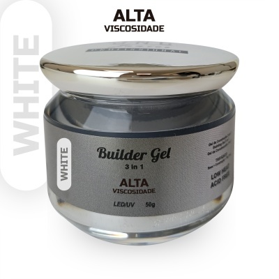 Frasco de gel construtor para unhas com tampa prateada e rótulo cinza