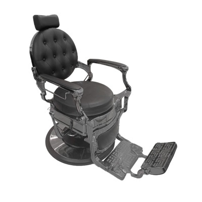 Cadeira de barbeiro vintage preta com apoio de cabeça e pés