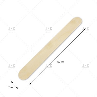 Espátula de madeira clara com 150 mm de comprimento e 17 mm de largura