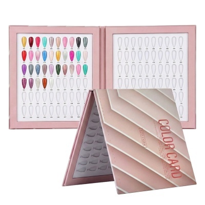 Mostruário cor-de-rosa para verniz de unhas com amostras coloridas e numeradas