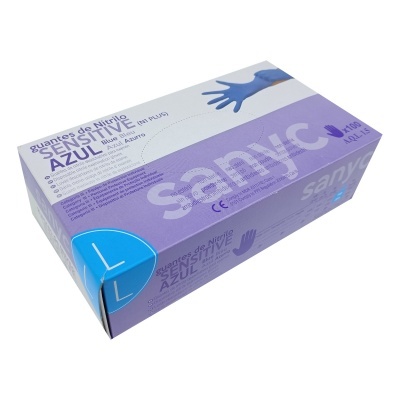 Caixa roxa de luvas de nitrito azul Sanyc tamanho Large