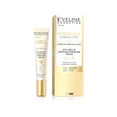 Creme para contorno de olhos e lábios Eveline Cosmetics com embalagem e caixa