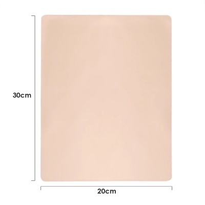 Retângulo cor de pele com cantos arredondados e medidas 30 cm por 20 cm