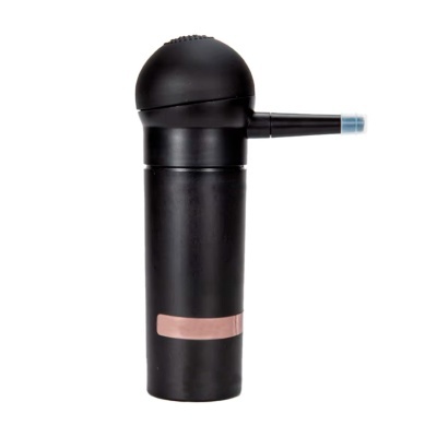 Frasco pulverizador preto fosco com bocal estreito e etiqueta rosa clara