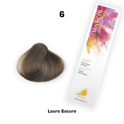 tintura de cabelo MISS COL cor Louro Escuro 6 com amostra de cabelo