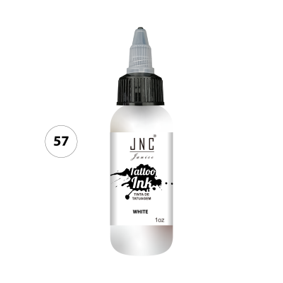 Frasco branco de tinta para tatuagem JNC Tattoo Ink com tampa preta