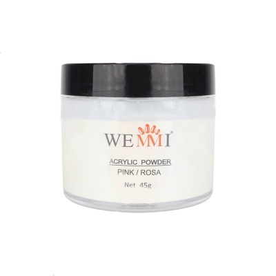 Pó acrílico rosa WEMMI em embalagem plástica com tampa preta