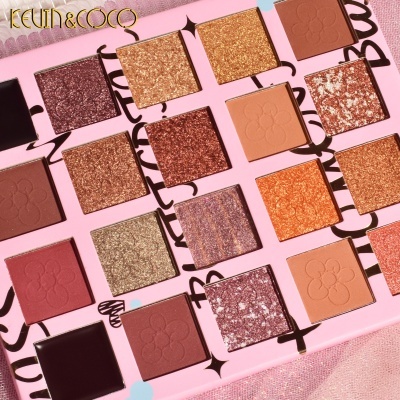 Paleta de sombras KEVIN&COCO com 20 cores variadas e embalagem rosa