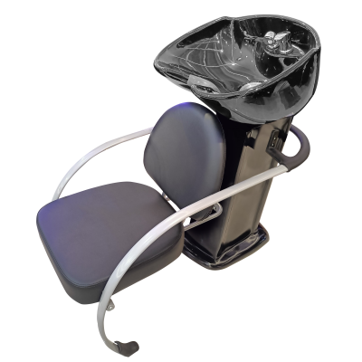 Cadeira preta com lavatório preto para salão de cabeleireiro