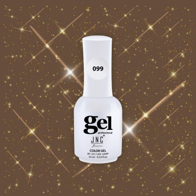 Frasco branco de verniz gel para unhas com rótulo JNC Professional e código 099