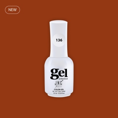 Frasco branco de gel para unhas profissional JNC com texto e número 136 na tampa