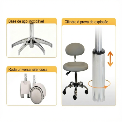Cadeira de escritório cinza com base em aço inoxidável, rodas universais silenciosas e cilindro ajustável à prova de explosão