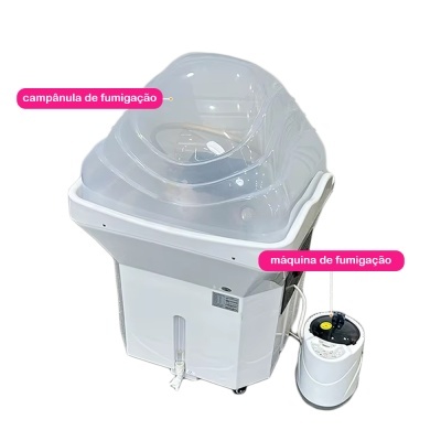 Máquina de fumigação branca com campânula transparente e dispositivo circular ligado