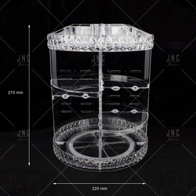 Expositor giratório transparente em acrílico com relevo geométrico nas bordas