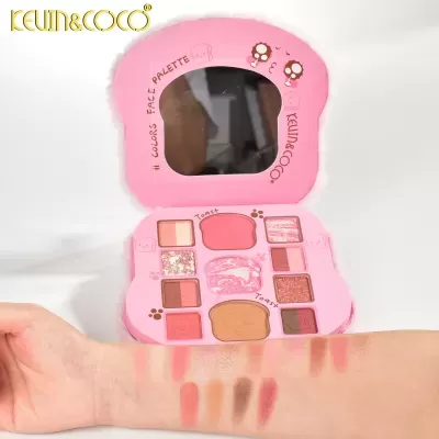 Paleta de maquilhagem rosa KEVIN&COCO com 11 cores de sombras e espelho