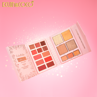 Paleta de maquilhagem KEVIN&COCO ColorFolio com diversas cores e embalagem rosa