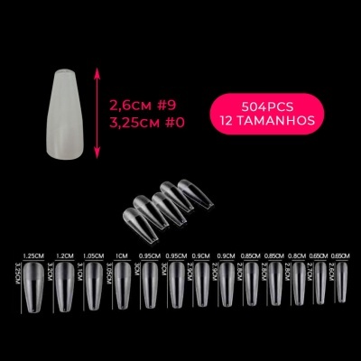 unhas postiças transparentes em 12 tamanhos sobre fundo preto
