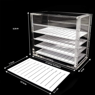 Organizador acrílico transparente com 5 gavetas e folhas brancas para identificação