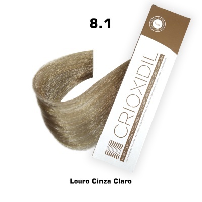 Embalagem de tinta de cabelo louro cinza claro 8.1 da marca CROIXDIL com mecha de cabelo da cor correspondente.