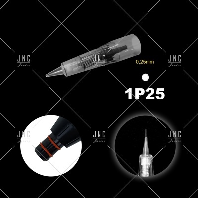 Agulha de micropigmentação transparente com indicação 0,25mm e texto 1P25