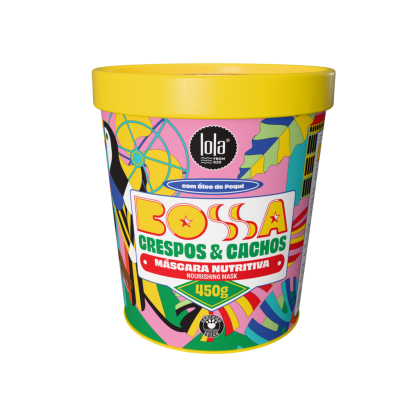 Frasco plástico colorido com máscara capilar Lola Bossa Crespos & Cachos 450g