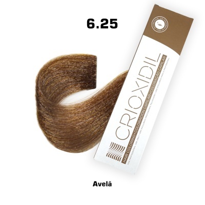 Amostra de cor de cabelo castanho avelã com caixa de tinta CroxDIL