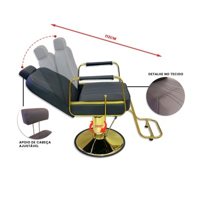 Cadeira de corte cinza com estrutura dourada e base giratória