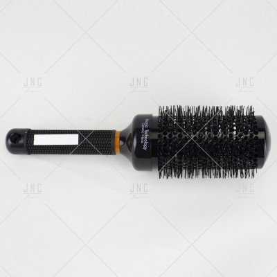 Escova de cabelo redonda preta com cabo texturizado e cerdas pretas