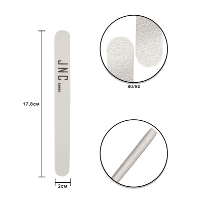 Lima de unhas branca JNC com textura dupla 80/80 e medidas destacadas