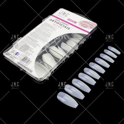 Pacote de 100 unhas artificiais brancas da JNC com várias dimensões e acabamento brilhante