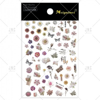 Folha de autocolantes para unhas com flores, borboletas e texto Meiguimei