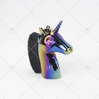 Escova de cabelo com cabo em forma de unicórnio metálico iridescente