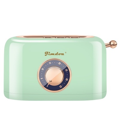 Torradeira Timdon verde água com botão rotativo e alavanca dourada